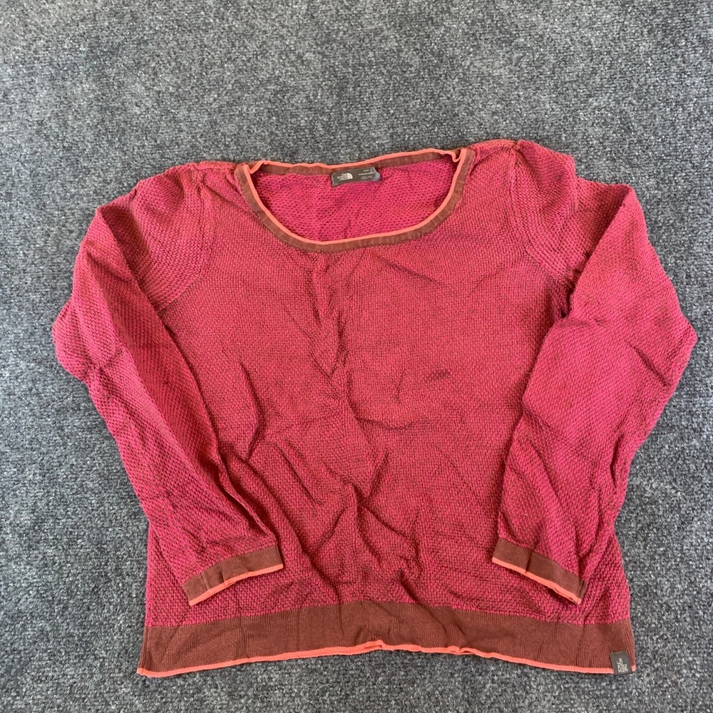 The North Face Waffle Knit Shirt Womens Medium Red Cotton Base Layer Pullover